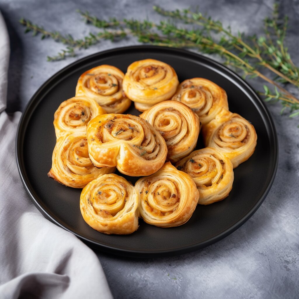 Puffy pinwheels on a black plate