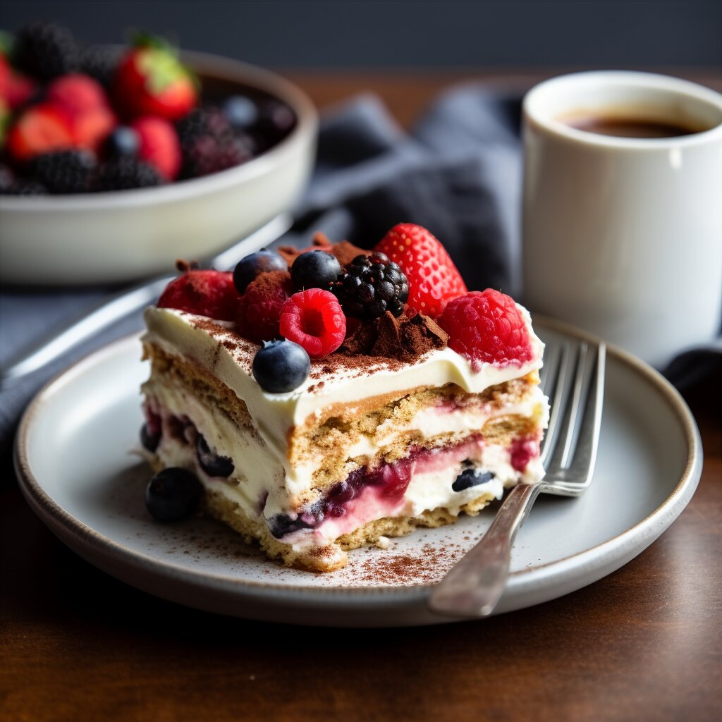 Tiramisu with berrys on top.